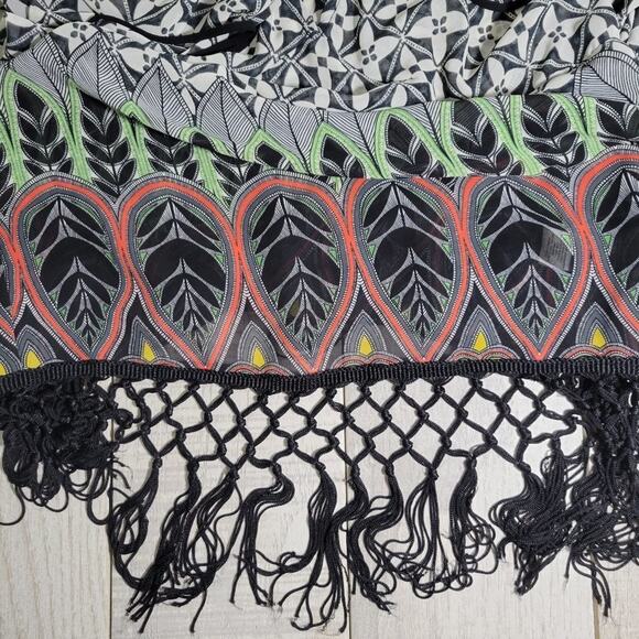 Monteau Black White Geometric Fringe Lace Up Blouse Top Size S - Picture 5 of 5